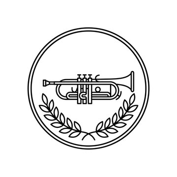 Black line drawing of trumpet instrument.