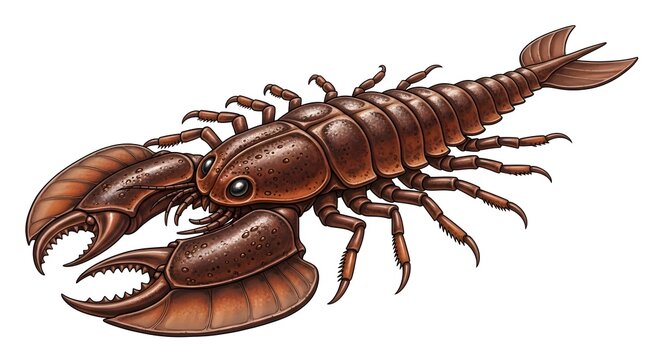 Ancient Eurypterid sea scorpion fossil isolated on white background prehistoric marine arthropod illustration