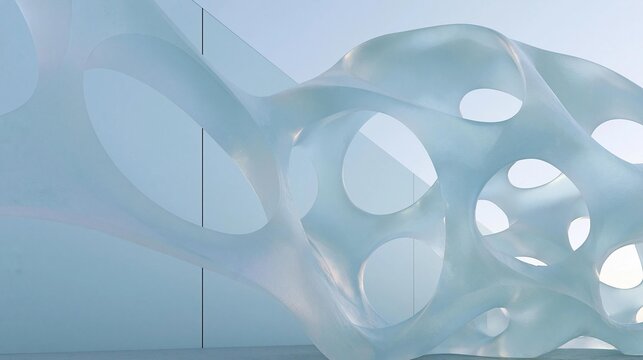 3d rendering of a modern architectural structure. the structure is made up of multiple layers of white material, creating a wave-like pattern.
