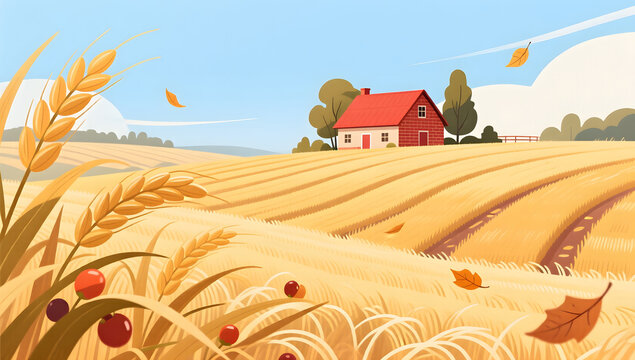 autumn harvest field illustration diagonal composition