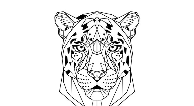 Geometric illustration of a leopard head against a white background