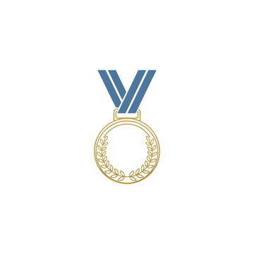 Golden medal icon on white background representing achievement and success