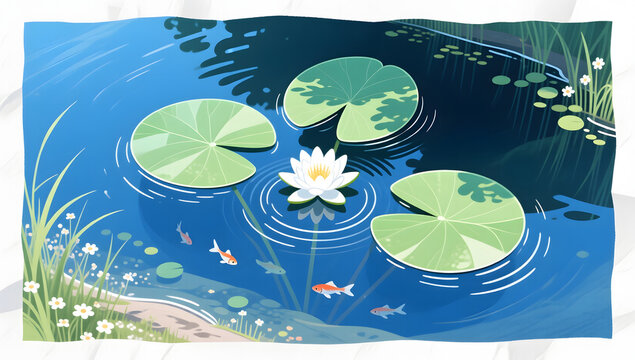 summer lotus pond illustration open composition background