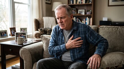 Fototapeta premium Senior Man Experiencing Chest Pain at Home