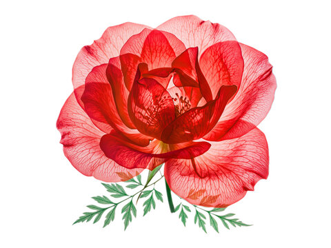 Translucent Red Rose Illustration with Vein Detail
