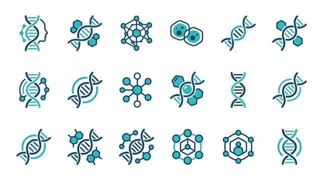 Collection of DNA and molecule icons.
