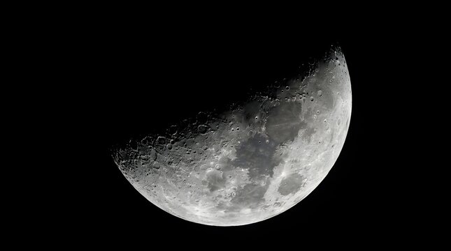 A detailed close-up of the crescent moon showing craters and textures against a black background.