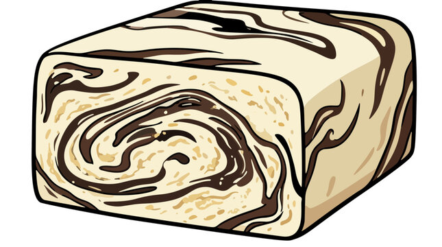 Rectangular block of Turkish tahin helvasi sesame halva dessert with marble chocolate swirls vector illustration