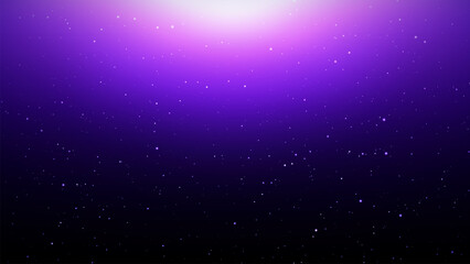 Fototapeta premium An abstract dark purple gradient background featuring a bright radiant top glow with sparkling dust particles scattering down across the frame.
