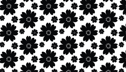 Seamless Floral Pattern, Black Flower Vector Design.Silhouette Flower Vector Design. © Riva