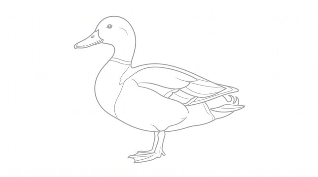 Minimalist black and white line art illustration of a mallard duck side profile sketch isolated on a clean white background perfect for kids coloring pages educational wildlife worksheets simple anima