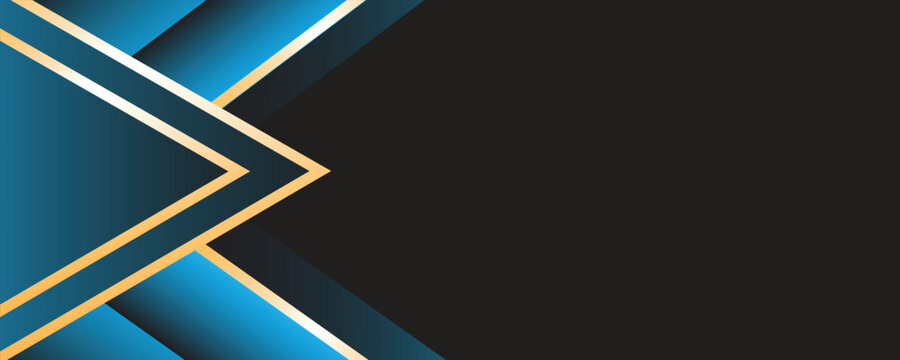 Abstract blue, black, and gold geometric chevron arrow background. Modern luxury business banner backdrop, premium tech layout, or corporate presentation wallpaper vector illustration