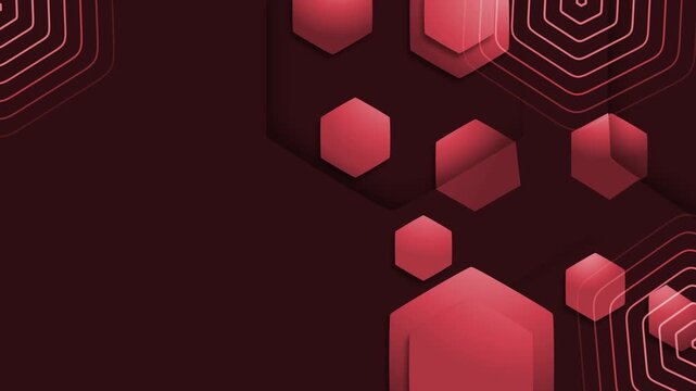 Abstract geometric background with floating hexagon shapes burgundy backdrop animation