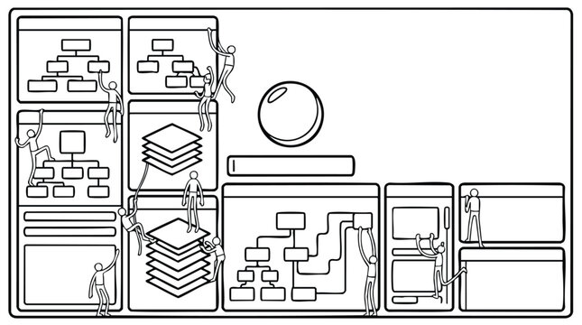 Illustrated Concept of Office Workflow and Digital Organization