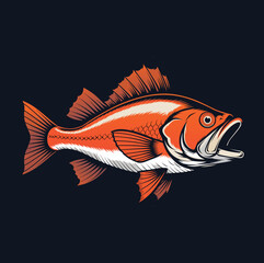 Orange Game Fish Mascot Vector Illustration with Spiky Fins and Detailed Scales © junaid