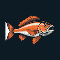 Orange Game Fish Mascot Vector Illustration with Spiky Fins and Detailed Scales © junaid
