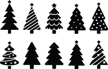 Obraz premium Collection of decorative christmas trees with varied patterns for seasonal themes.
