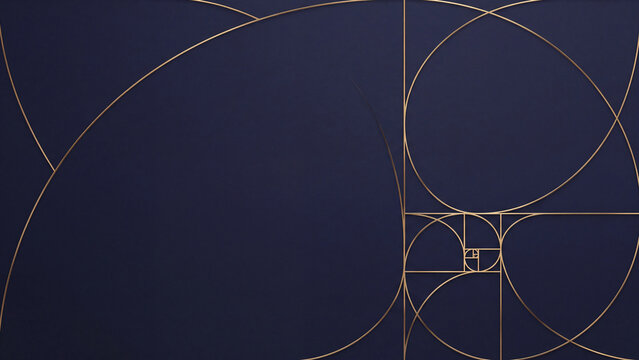 Luxury deep indigo and gold abstract geometric fibonacci spiral network background for wealth