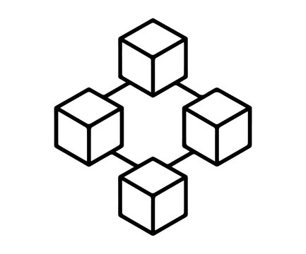 minimal cube cluster icon representing data node communication and network connectivity in modern digital technology systems