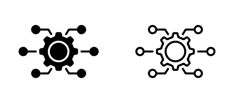 Black gear network connection icon solid and outline technology settings system symbol vector illustration png