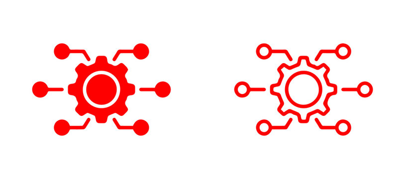 Red gear network connection icon solid and outline technology settings system symbol vector illustration png