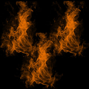 Three-Pronged Radial Fire Plumes Set on Black Background