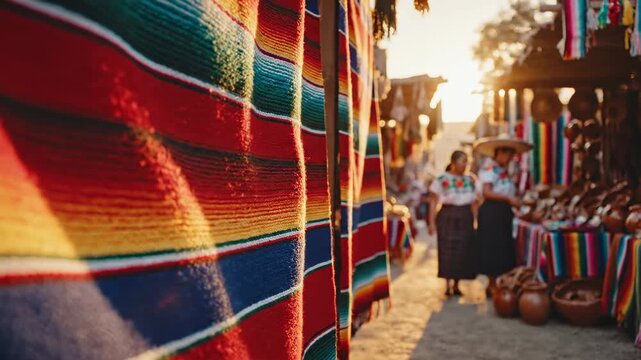 Colorful textiles in a traditional outdoor market