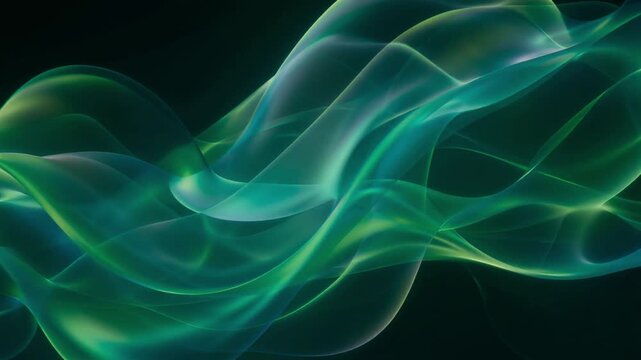 Flowing emerald green silk waves creating smooth motion in this abstract digital animation video background effect