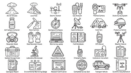 Fototapeta premium Outdoor Adventure Icons, Travel Symbols, Camping and Hiking Vector Graphics, 40 Wilderness Exploration Elements