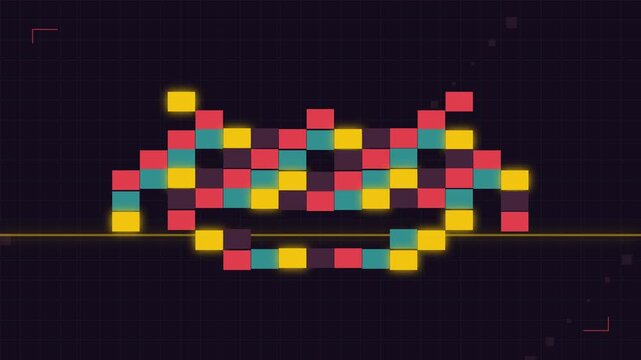Colorful pixel art smiley face animation.