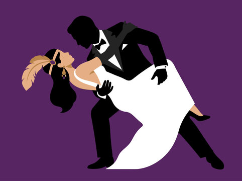 Elegant 1920s Gatsby Style Couple Dancing Illustration