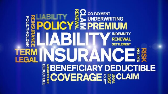 Liability insurance animated word cloud-text design animation tag kinetic typography seamless loop.