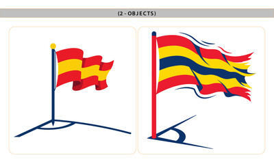 Set of Soccer Corner Flags Vector Illustration with Waving Red and Yellow Striped Banners © MstBijly