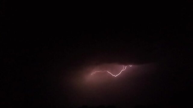Dramatic Lightning Bolt Striking Through Dark Night Storm Clouds