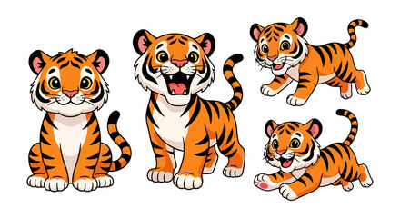 Cute Playful Tigers Set Featuring Different Poses and Expressions. © Pasni
