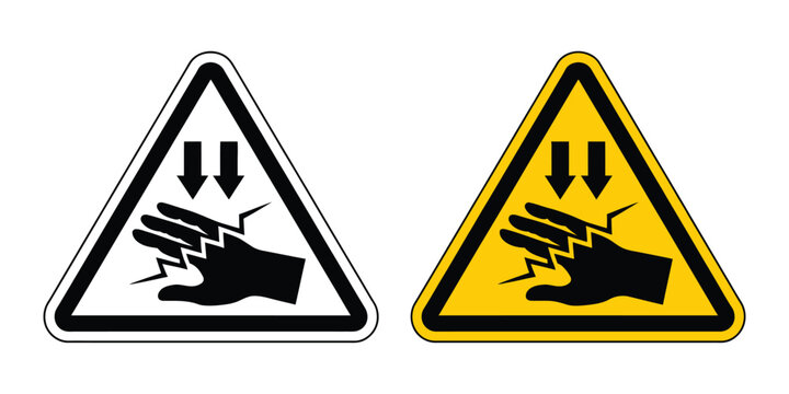 Crush Hazard Warning Sign Icon, Hand Pinch Symbol, Machine Safety Label for Industrial Equipment and Workplace Safety