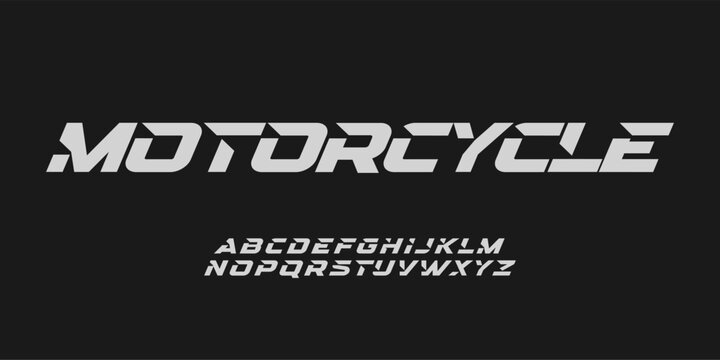 Motorcycle sportive sans serif letters, bold automotive font for dynamic logo, high-speed headline, action-packed typography, race-inspired typographic design. Vector typeset