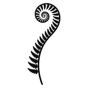 Black fern koru spiral illustration on white background