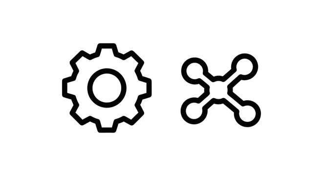Pattern transfer stencil gear and connection node symbols with transfer connection technology mechanical industry engineering mechanism structure illustration minimalist isolated
