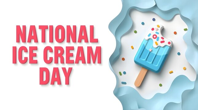 National ice cream day illustration with blue popsicle and swirls