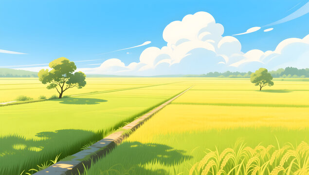 sunlit rice field Major Heat solar term illustration