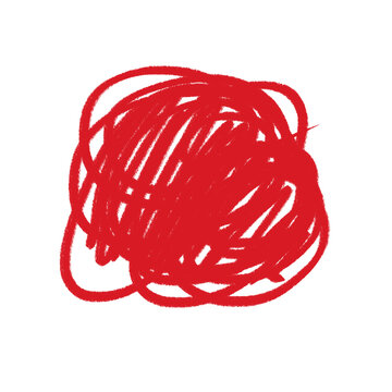 Abstract red scribble on white background, messy circular strokes.