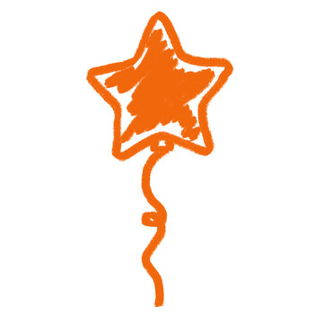 Orange star-shaped balloon with wavy string, hand-drawn sketch style.