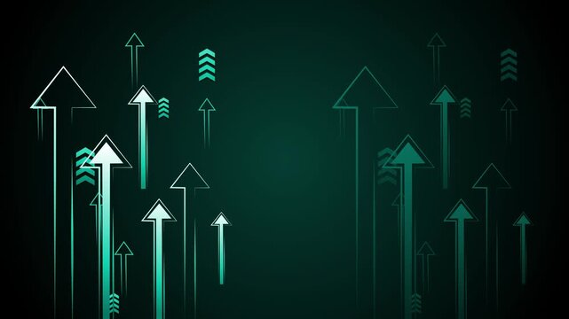 Dark abstract background with upward-pointing arrows in varying sizes animation