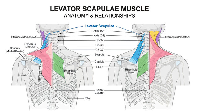 Levator Scapulae Muscle Anatomy and Relationships Medical Illustration