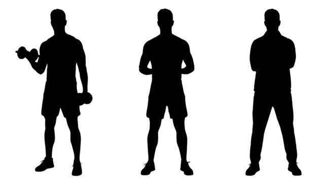 Fitness silhouette series man exercising posing and standing vector illustration