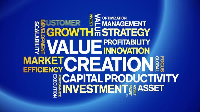 Value Creation animated word cloud-text design animation tag kinetic typography seamless loop.