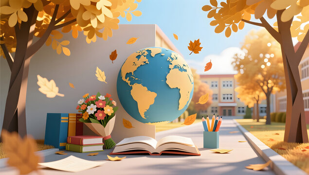 Teachers Day globe leaves Teachers Day education background