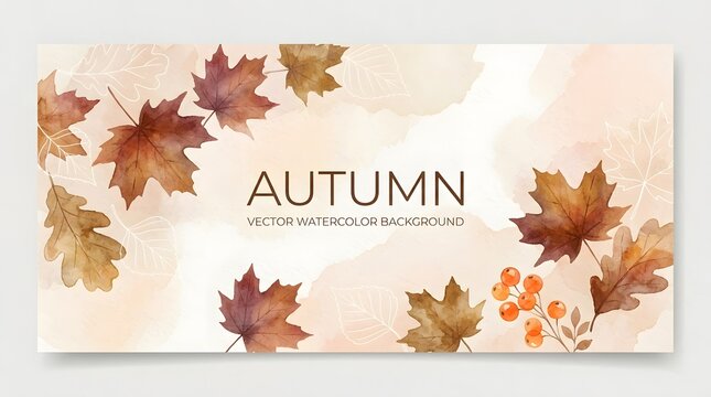 Autumn and spring vector watercolor background with leaves and berries