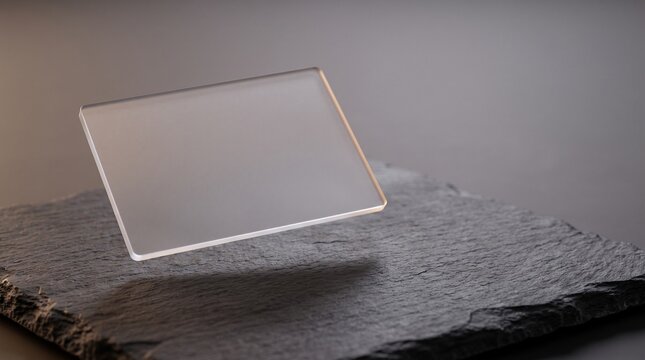 Creative Glass, frosted glass, transparent plate, slate background, decorative object 2k